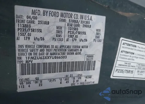 2000 Ford Explorer Xlt from USA, damaged, VIN 1FMZU63XXYUB66503